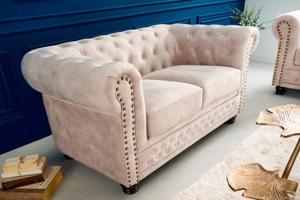 CHESTERFIELD bézs 2 személyes bársony kanapé