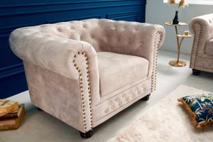 CHESTERFIELD bézs bársony fotel