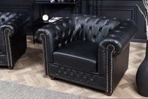 CHESTERFIELD fekete műbőr fotel