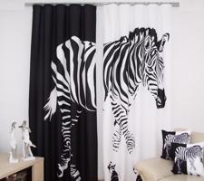 Fekete-fehér drapéria zebra mintával Szélessé 160 cm | Hossz: 250 cm (2 darabos készletben)