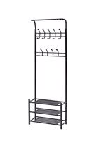 Fém ruhatartó állvány cipőpolcokkal - fekete